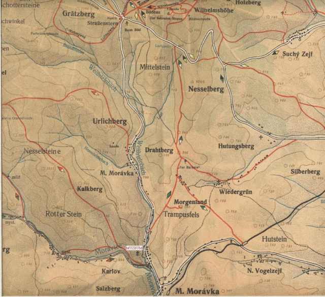 Historická turistická mapa Malé Morávky a jijího okolí z roku 1927